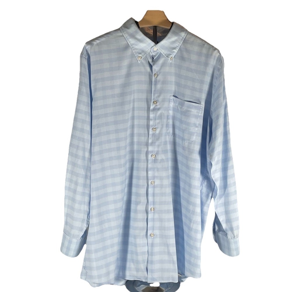 Men's Light Blue Gingham Check Long Sleeve Button Down Shirt Proper Cloth Oxford